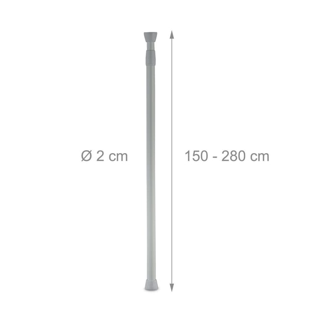 Teleskopstange, 150–280 cm, Klemmstange für Duschvorhang, Gardine, Türrahmen, Edelstahl, ohne Bohren, grau - Relaxdays