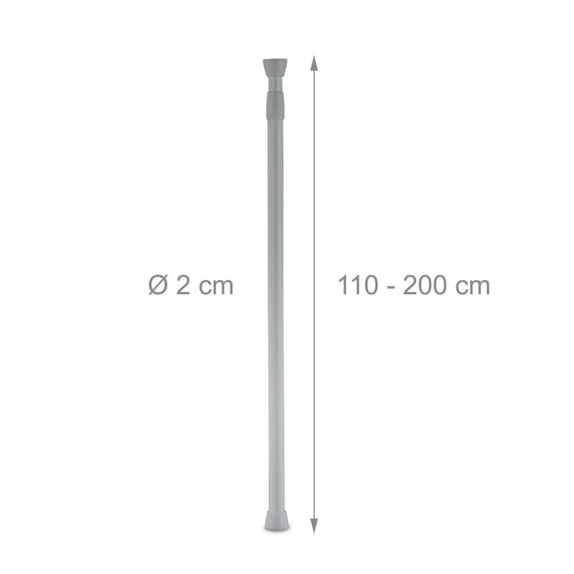 Teleskopstange, 110–200 cm, Klemmstange für Duschvorhang, Gardine, Türrahmen, Edelstahl, ohne Bohren, grau - Relaxdays