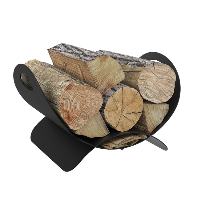 Korb für Holzscheite Halbmond 40 x 30 x 25 cm aus schwarzem Stahl