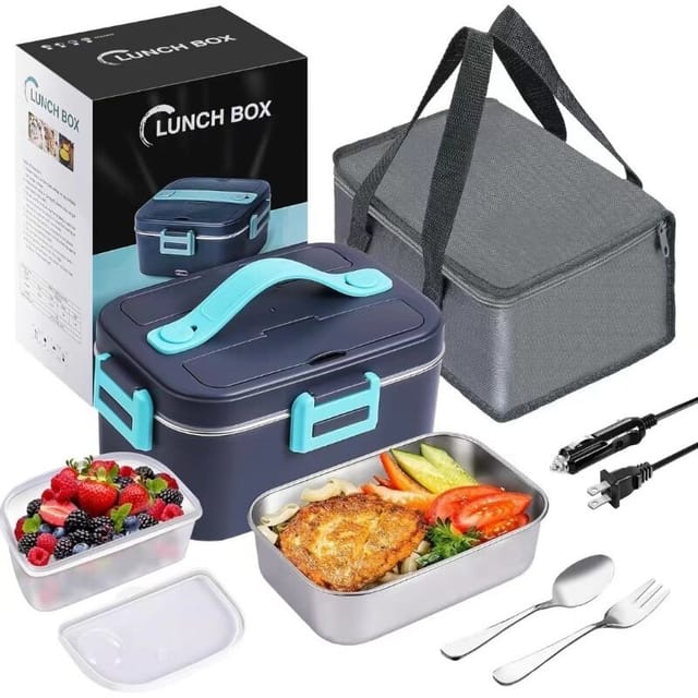 Jalleria - Beheizte Schüssel mit Temperaturanzeige, Lunchbox, 80 w, 1,8 l, abnehmbare Edelstahl-Heiz-Lunchbox für Auto, lkw, Büro, 12 V/24 V/220 v,