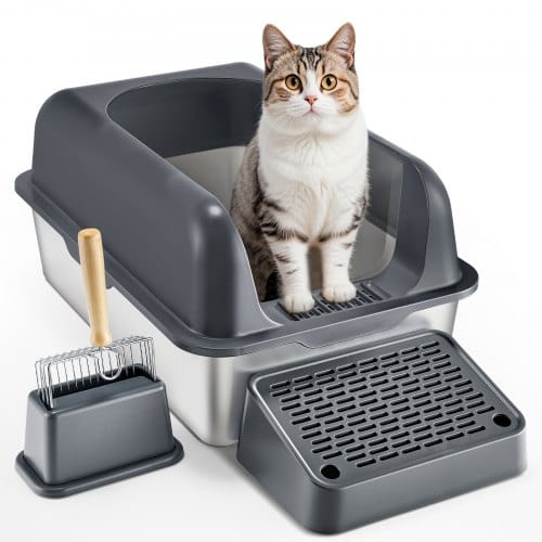 Katzentoilette,6zoll Tief,xl Extragroße Katzentoilette Aus Edelstahl Mit Schaufel,breitem Filter-fußteil&hohen Seiten,geschlossene,geruchsfreie,leicht Zu Reinigende Katzentoilette,geeignet - Vevor