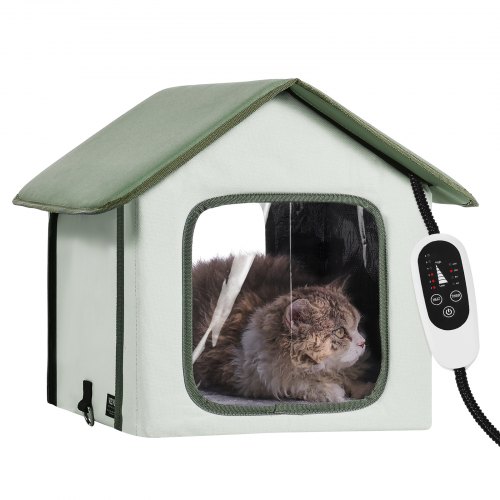 Erhöhtes Beheiztes Katzenhaus,katzenunterschlupf Für Draußen Mit Einstellbarer Temperatur&timer,faltbarer Katzenunterschlupf Aus 600d Oxford-gewebe Mit Beheiztem Kissen Für Den Winter - Vevor