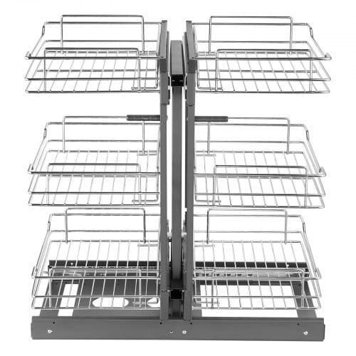 Küchenschrank-organizer Mit 3 Ebenen & 6 Ablagen, Aufbewahrungskorb Aus Verchromtem Karbonstahl, Aufbewahrungs-organizer, Links Und Rechts Zu Öffnen, Min. Türöffnungsbreite 38 Cm