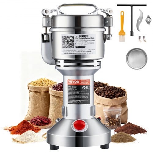 Elektrische Getreidemühle Hochgeschwindigkeits-gewürzmühlen 1500 W 300 G, Pulverisiermaschine Aus Edelstahl, Für Trockene Körner Gewürze Müsli Kaffee Mais Pfeffer Silber 180 X 160 X 355 Mm