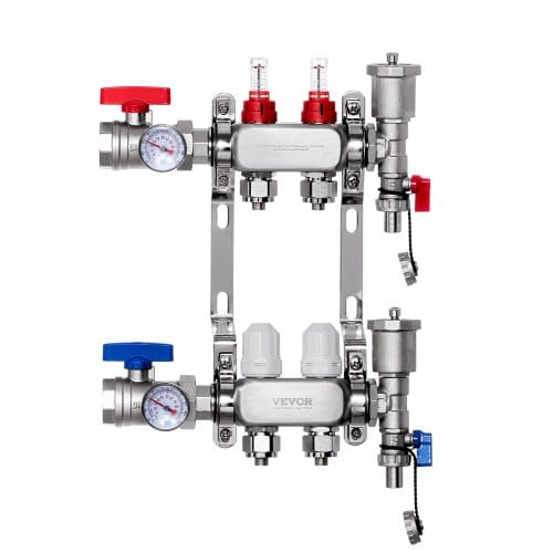 2-abzweig-wärmeverteilungsverteiler, 1/2-zoll-pex-rohrverteiler, Edelstahl-pex-verteiler Für Hydronische Fußbodenheizung, Wärmeverteilungs-pex-verteilersatz Mit 1/2-zoll-adaptern Im Lieferumfang Entha