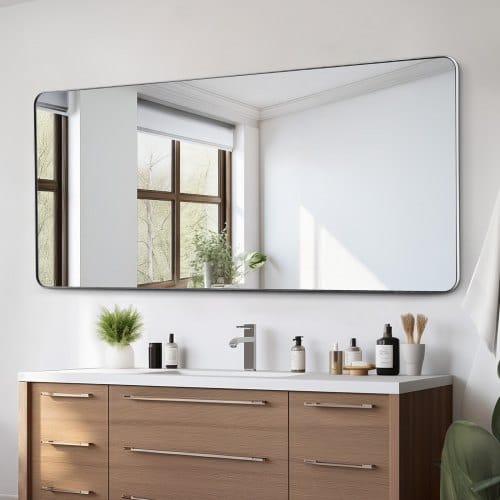 Wandspiegel Schminkspiegel Badezimmerspiegel 1828 X 813 X 25mm Rechteckiger Spiegel, Silberner Rahmen Aus Aluminiumlegierung, Mit Z-förmiger Halterung Für Badezimmer Schlafzimmer Wohnzimmer - Vevor