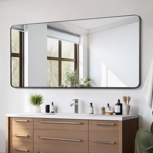 Vevor Wandspiegel Schminkspiegel Badezimmerspiegel 1828 X 915 X 25 Mm Schwarzer Rahmen Aus Aluminiumlegierung Spiegel Mit Z-förmiger Halterung Passend Für Badezimmer Schlafzimmer Wohnzimmer
