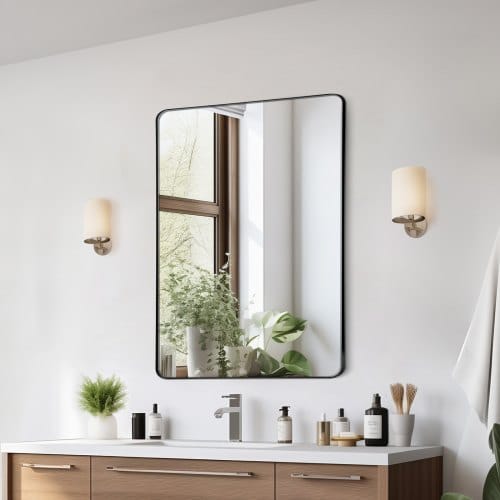 Wandspiegel Schminkspiegel Badezimmerspiegel 762 X 558 X 25 Mm Rechteckiger Spiegel, Rahmen Aus Aluminiumlegierung Spiegel Mit Z-förmiger Halterung Für Badezimmer Schlafzimmer Wohnzimmer