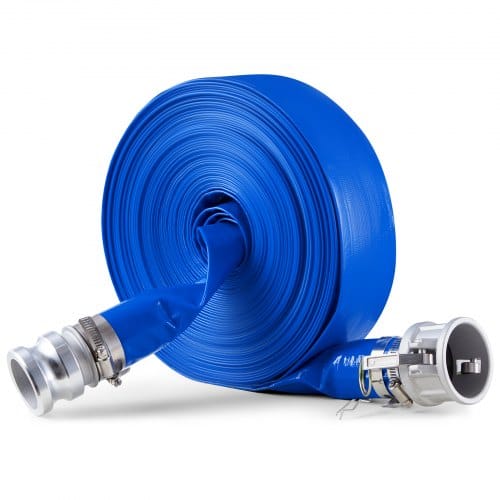 Flachschlauch, 50,8 Mm X 30 M, Pvc-abwasserschlauch, Mit Klemmen, Camlock, Aluminiumbeschlägen, Passend Für Verschiedene Pumpen, Zur Abwasseraufbereitung, Wassertransport Und Weiteren Zwecken