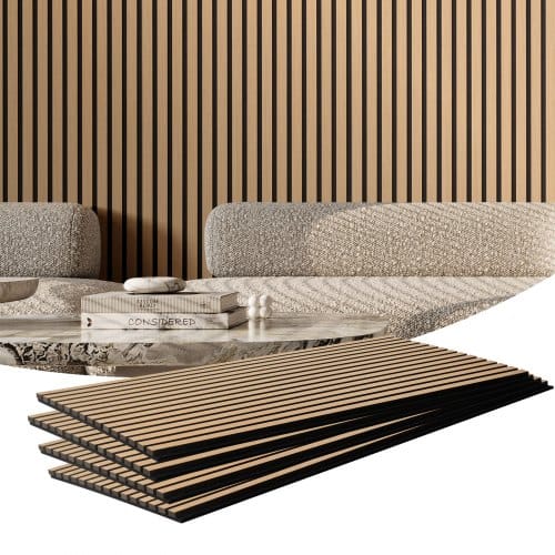 Vevor Akustikpaneele, Akustikplatte, 1200 X 600 Mm, Mdf-akzent-holzwandpaneele Für Moderne Innenwanddekoration, Kunstholz-wandplatten Zur Geräuschreduzierung, Helle Eiche, 4er-set