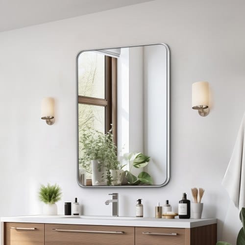 Wandspiegel Schminkspiegel Badezimmerspiegel 762 X 559 X 25 Mm Rechteckiger Spiegel, Rahmen Aus Aluminiumlegierung Spiegel Mit Z-förmiger Halterung Für Badezimmer Schlafzimmer Wohnzimmer