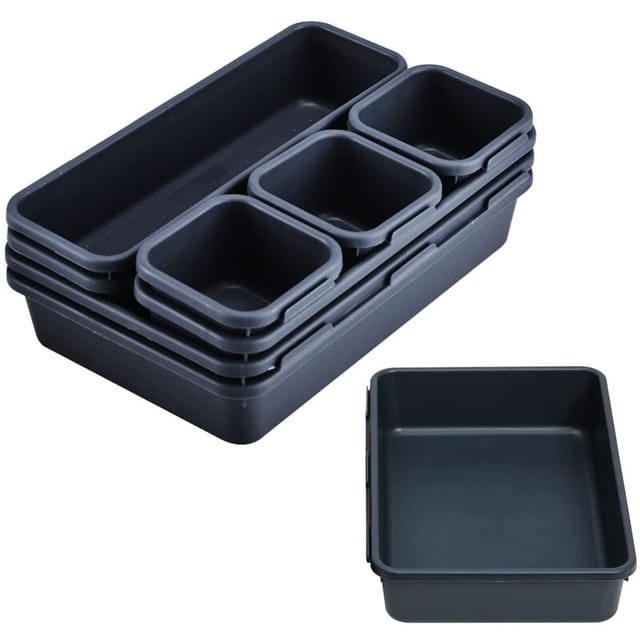 Schubladen-Organizer-Tabletts, schwarzer Kosmetik-Teiler, Kunststoff-Organizer mit Boxen in 3 Größen für Büro, Frisiertisch, Badezimmer, Küche (8