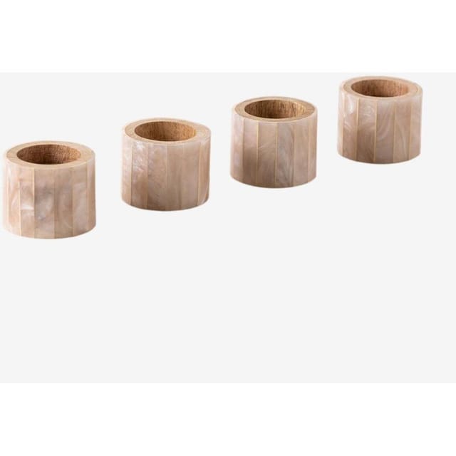 SKLUM Set mit 4 Serviettenringen aus Mangoholz und Perlmutt Anmon Beige Leinen