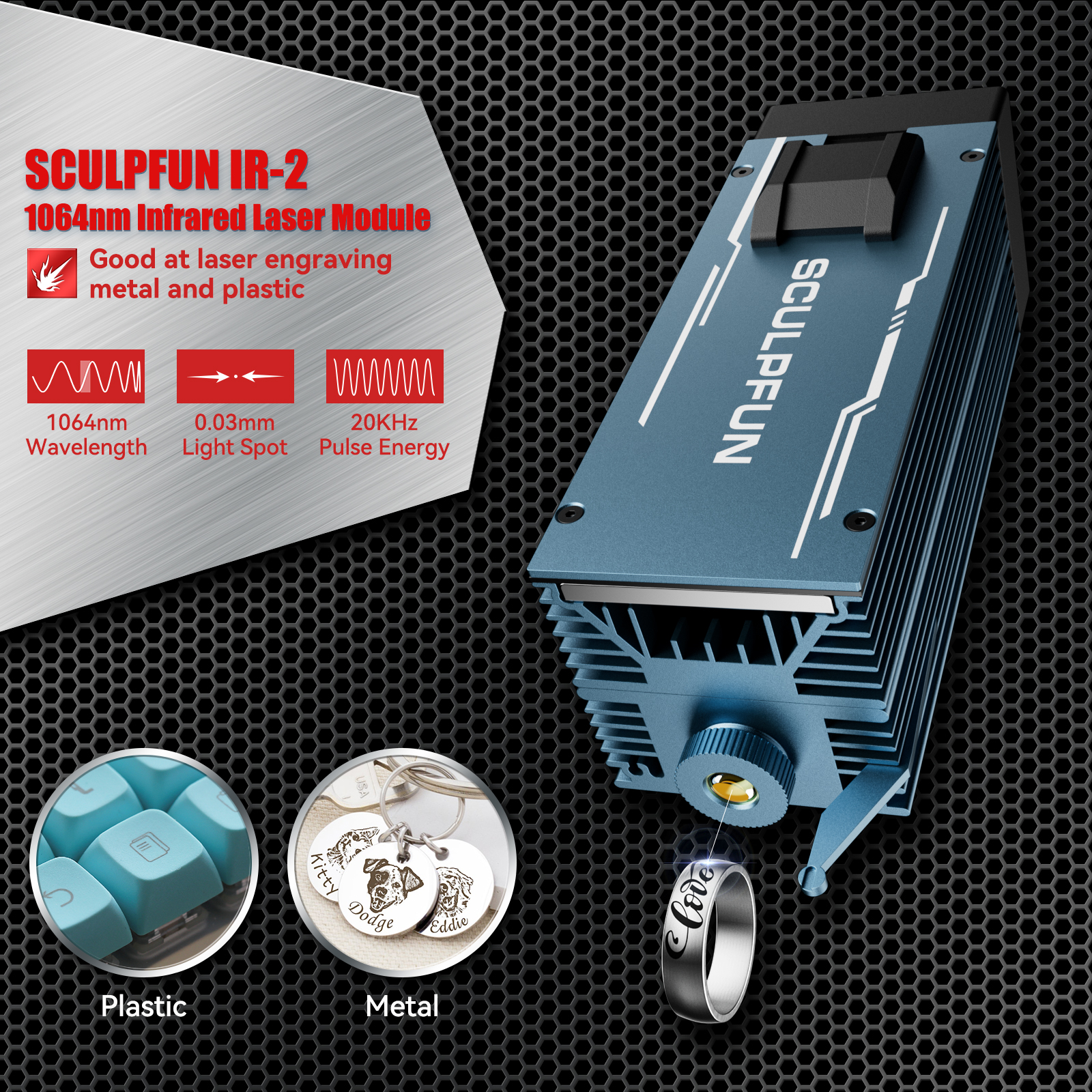 Das Sculpfun Ir-2 1064 Nm 2 W Infrarot-lasermodul Mit Ultrafeinem 0,03 Mm Fokuspunkt Eignet Sich Zum Gravieren Von Metall Und Kunststoff. Kompatibel Mit Den Schneidemaschinen S9/s10/s30/s30 Ultra/sf-a