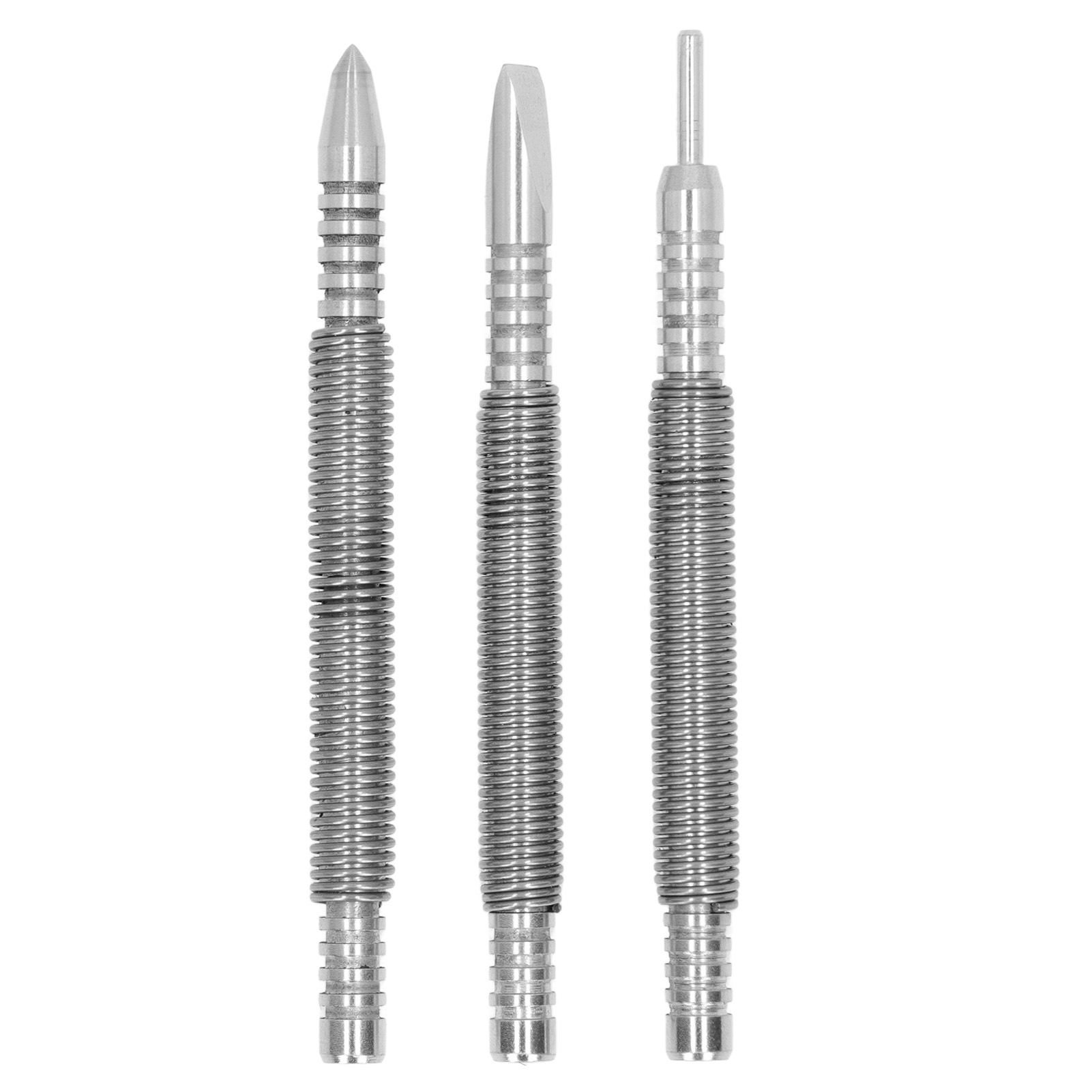 Set Aus 3 Federnägeln Aus Kohlenstoffstahl Mit Verstärkter Ausführung, 3500 Psi Schlagfestigkeit Und Gegenlochung Für Holz, Metall Und Glas.