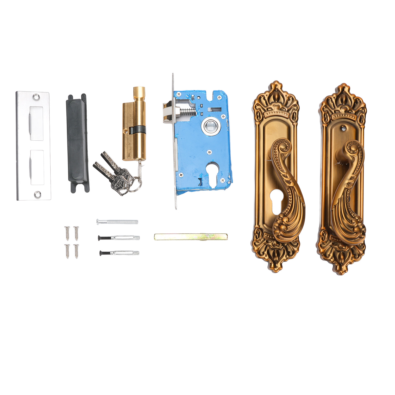 Türschloss- Und Türgriffset Aus Aluminium Im Europäischen Stil, Geräuschlos Und Im Retro-look, Mit Innenliegendem Türgriff Und 3 Schlüsseln Für Schlafzimmer Und Badezimmer.