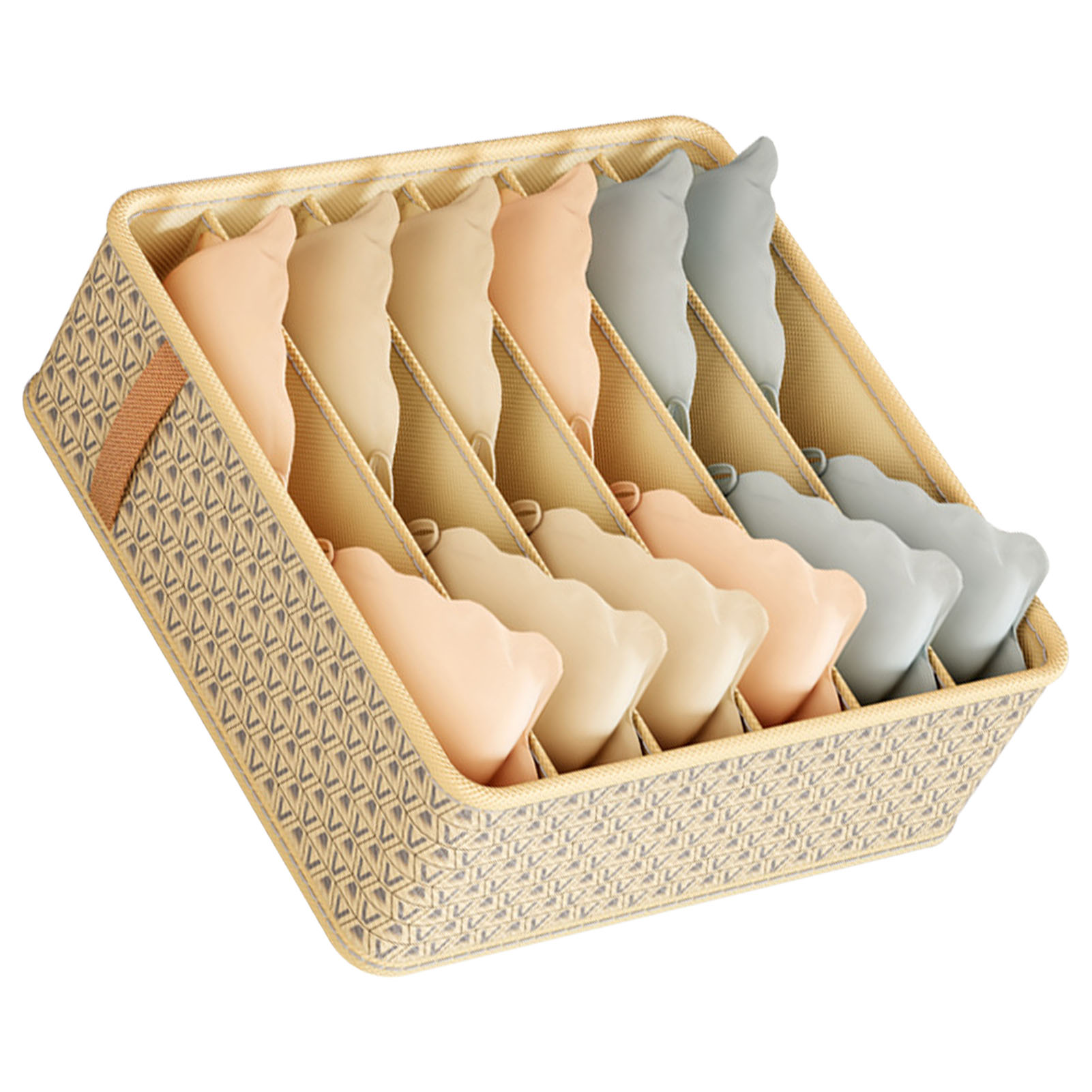 Schubladenorganizer Für Den Kleiderschrank, Stoffeinsätze Für Kommoden, Platzsparende Aufbewahrungsbehälter, Die Unordnung Verhindern, Beige Farbe, Große Größe Mit 6 Fächern, 32x32x11cm.