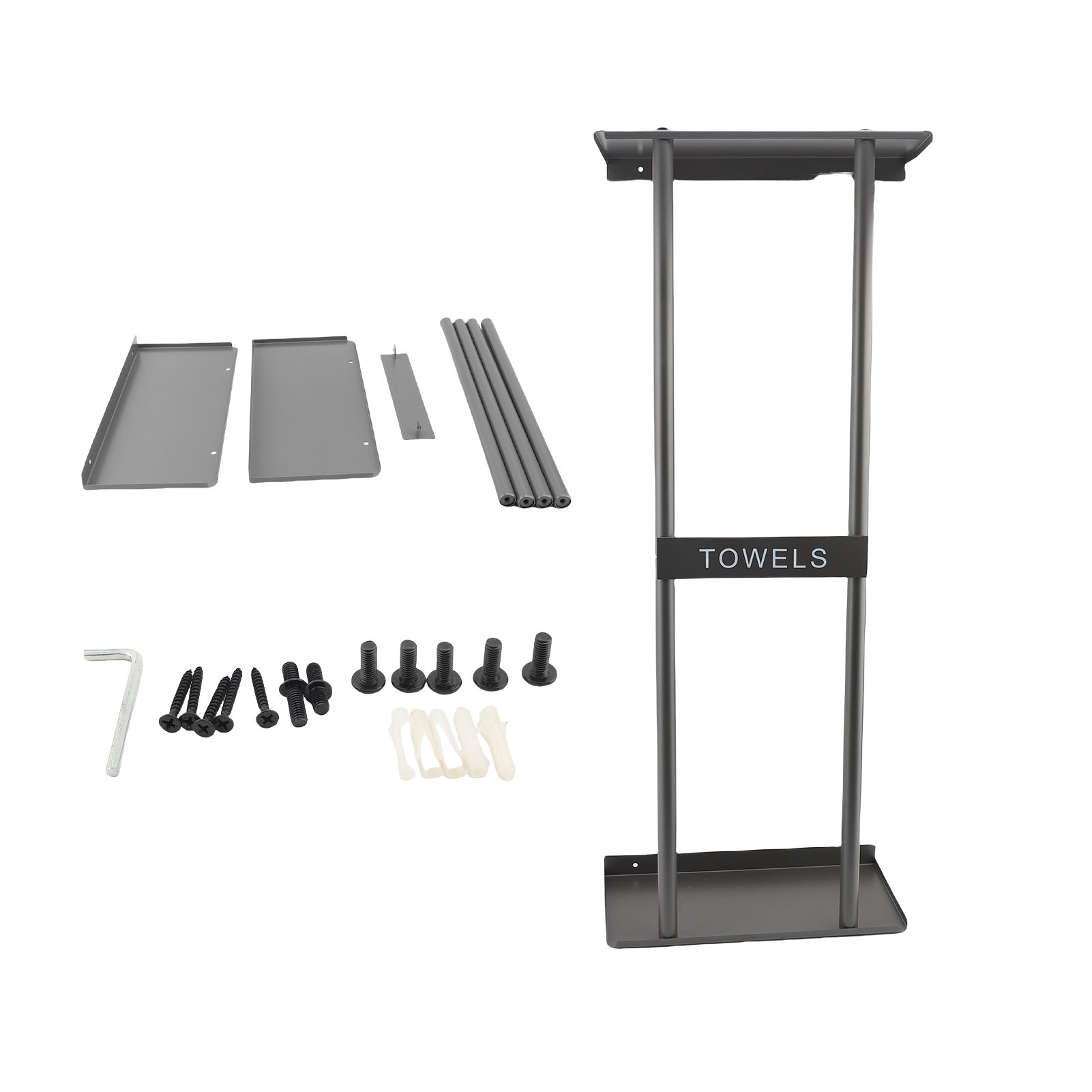 Schwarzer, Platzsparender, Aufrollbarer Und Faltbarer Handtuchhalter Aus Metall Zur Wandmontage, Für Den Einsatz Zu Hause Und Im Hotel, Grau.