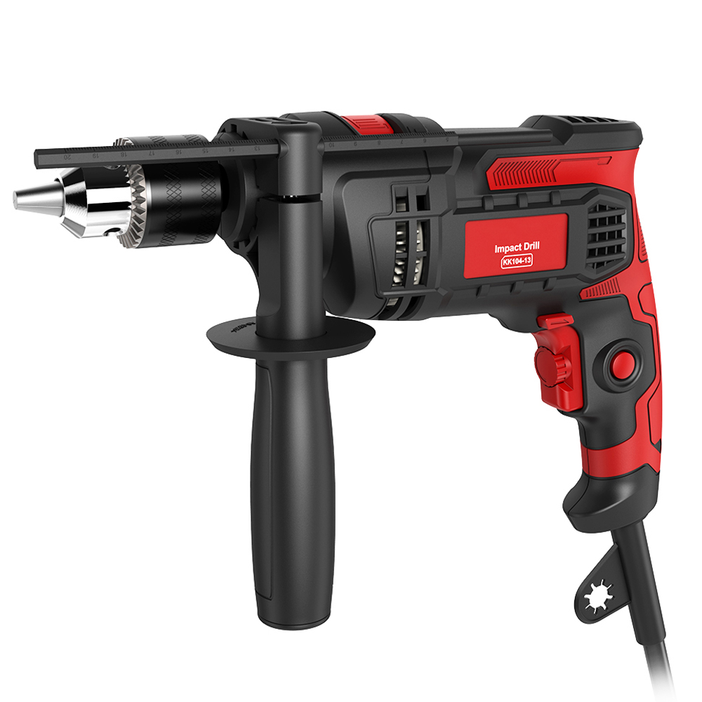 Elektrische Schlagbohrmaschine Mit 850 W Leistung Und 3000 U/min, 360° Drehbarem Griff Und 2-stufigem Tiefenanschlag Zum Bohren Von Stahl, Mauerwerk, Beton Und Holz.