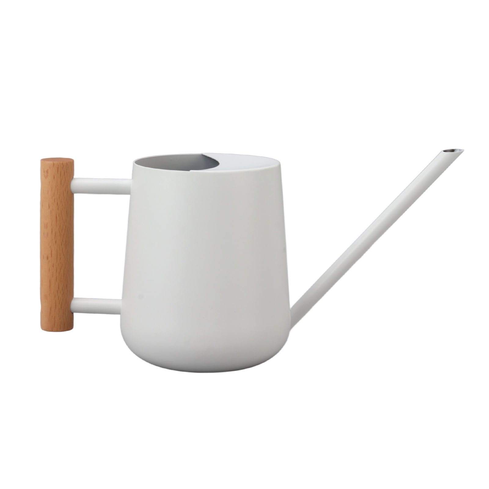 900 Ml Gießkanne Aus Edelstahl Mit Langem Ausguss Und Elegantem Holzgriff, Weiße Farbe, Ideal Für Familiengärten Im Freien.