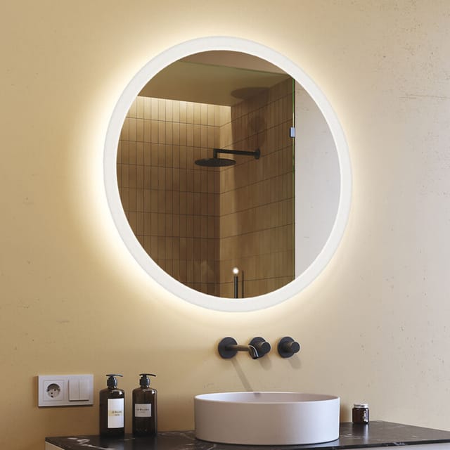 Round Bathroom Mirror with Led Lights 80 cm with dual LED, Touch Switch