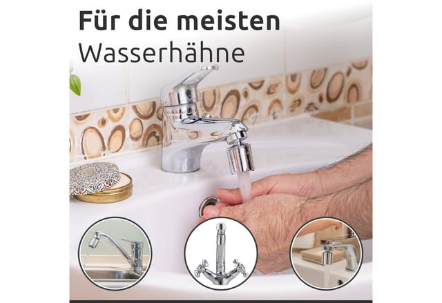 Ecence - Wasserhahn Aufsatz schwenkbar in Chrom drehbarer Wasserhahn Strahlregler M24