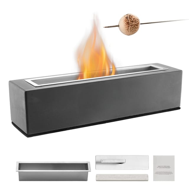 Tisch-Feuerstelle, 15-Zoll-Betonkamin, für drinnen und draußen, tragbarer Brenner für Reinigungsalkohol, Smores-Maker, Hellgrau - Mophorn