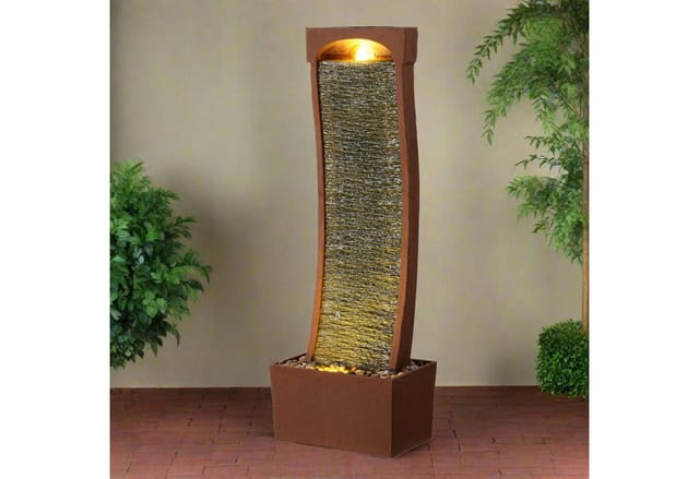 Teamson Home - Moderner Outdoor Wasserfallbrunnen Schieferoptik Rotstein led