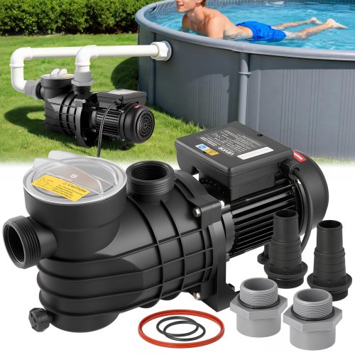 Schwimmbadpumpe 180 W, Filterpumpe 10.800 L/h Max. Fördermenge, Einstufige Poolpumpe, 2850 U/min, 8 M Max. Förderhöhe, Mit Filterkorb & Deckel, Für Aufstellpools, Pools & Spas