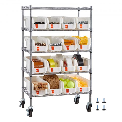 Standregal, Lagerregal Mit 5 Ebenen & 16 Stapelboxen, Bücherregal Küchenregal Mit Rollen, Fahrregal Für Garage, Lager, Büro, Restaurant, Klassenzimmer, Küche, 610x355x1065 Mm