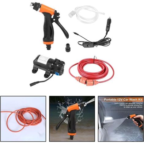 Ej.life – 80w 12v Hochdruckwasserpumpe – 6l/min Fördermenge – 130psi Druck – 6m Schlauch Für Autowäsche, Bewässerung Und Fensterreinigung