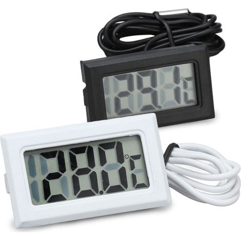 2 Mini-digitalthermometer Für Drinnen Und Draußen Mit Sonde, Elektronischer Temperaturmonitor, Gefrierschrankthermometer, Für Aquarium, Kühlschrank, Inkubator Usw. (schwarz+weiß)