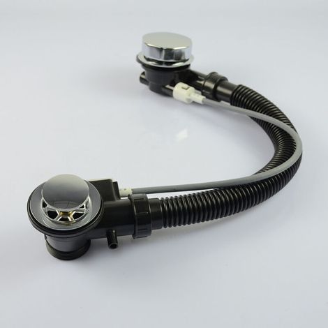 Verchromter Badewannenablauf Mit Überlauf Und Abflussgarnitur, 55 Cm, Schwarz