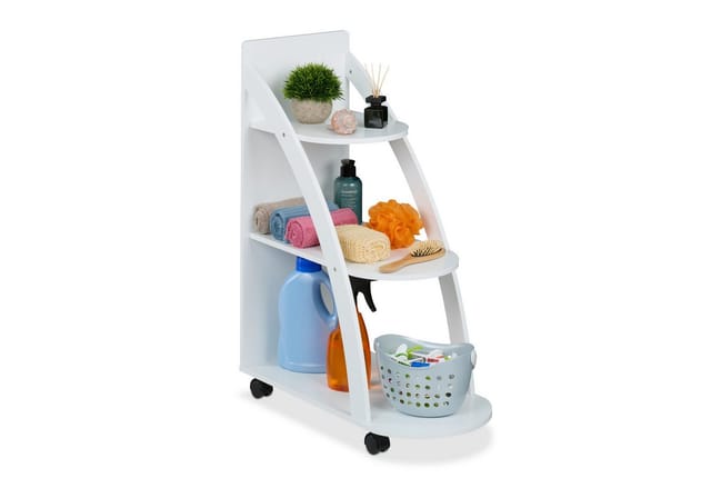 Rollwagen, 3 Ebenen, HxBxT: 80 x 60 x 30 cm, 4 Rollen, Badezimmer, Küche, mdf, schmaler Beistellwagen, weiß - Relaxdays