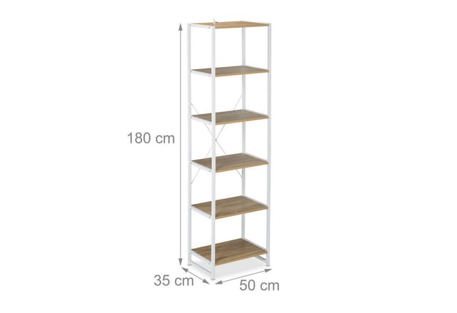 Relaxdays Standregal, HxBxT: 180 x 50 x 35 cm, 6 offene Ablagen, Beistellregal für Wohnzimmer, Küche, Flur, weiß/natur