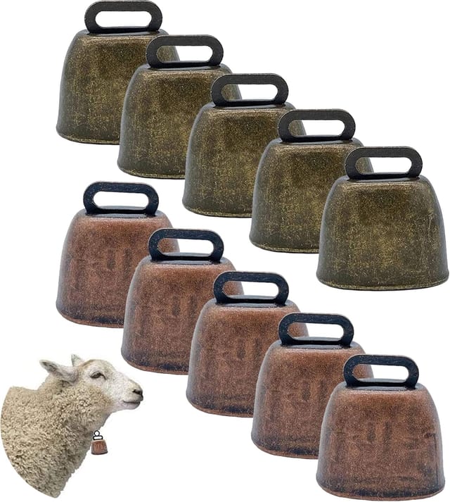10 Stück Kuh-, Pferde-, Schafweide-Kupfer-Kuhglocke, Schaf-Kuhglocken, Vintage-Bronze-Türklingel, Kupfer-Türklingel für Hunde, Ziegen, Kuh, Pferd,