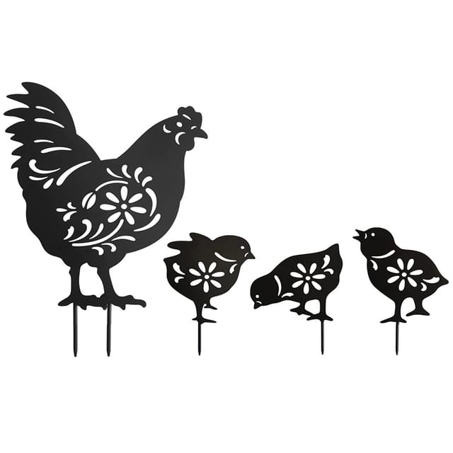 4er Set Henne und Huhn Statue Deko aus Acryl, Tier Silhouette Gartendekoration - Ahlsen