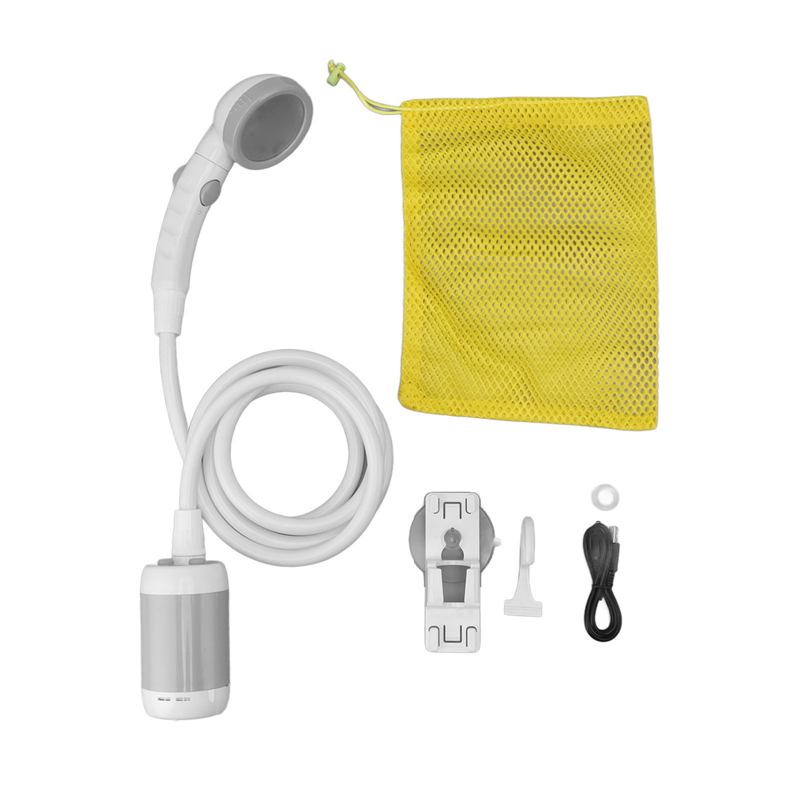 Tragbares Duschset Aus Abs, Edelstahl Und Pvc Mit Batteriebetriebener 3-stufiger Elektrischer Duschpumpe Für Camping Und Outdoor-aktivitäten, Silbergraue Farbe.