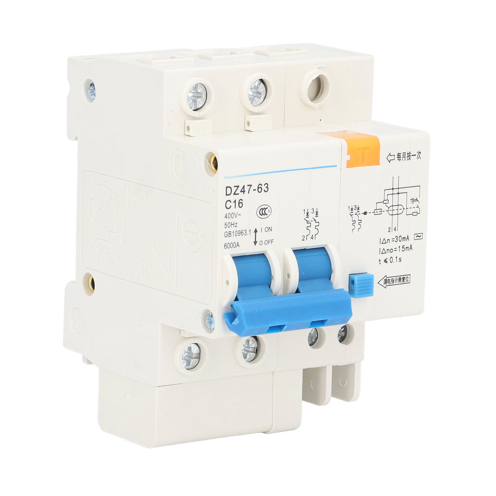 Fehlerstromschutzschalter Pa66, Ableitstromschutzschalter, 16 A 30 Ma 400 V