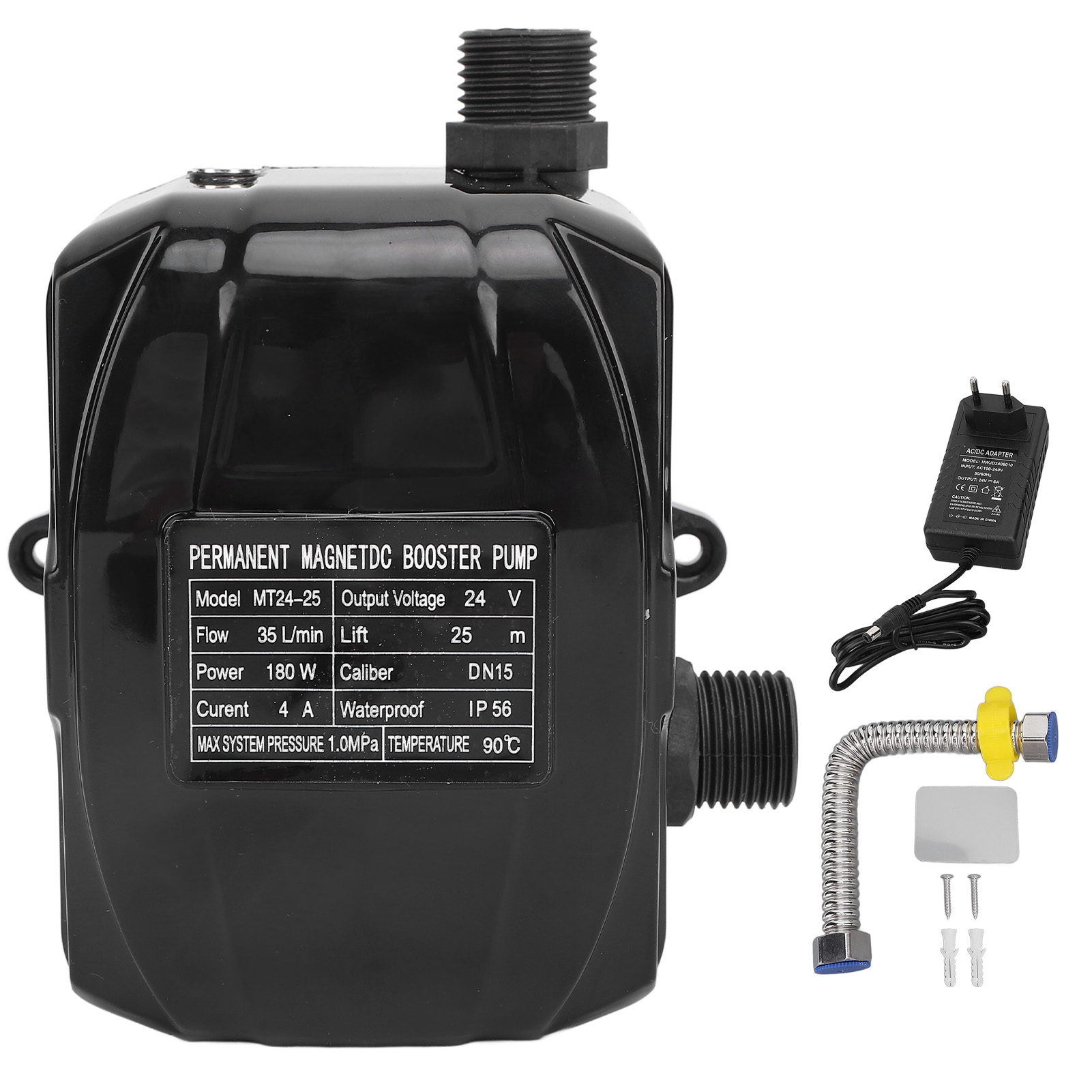 Tragbare Druckerhöhungspumpe, Permanentmagnet, Automatisch/manuell, Ultraleise, 35 L/min, Dusche Mit Sprühkopf, 180 W, Schwarz.