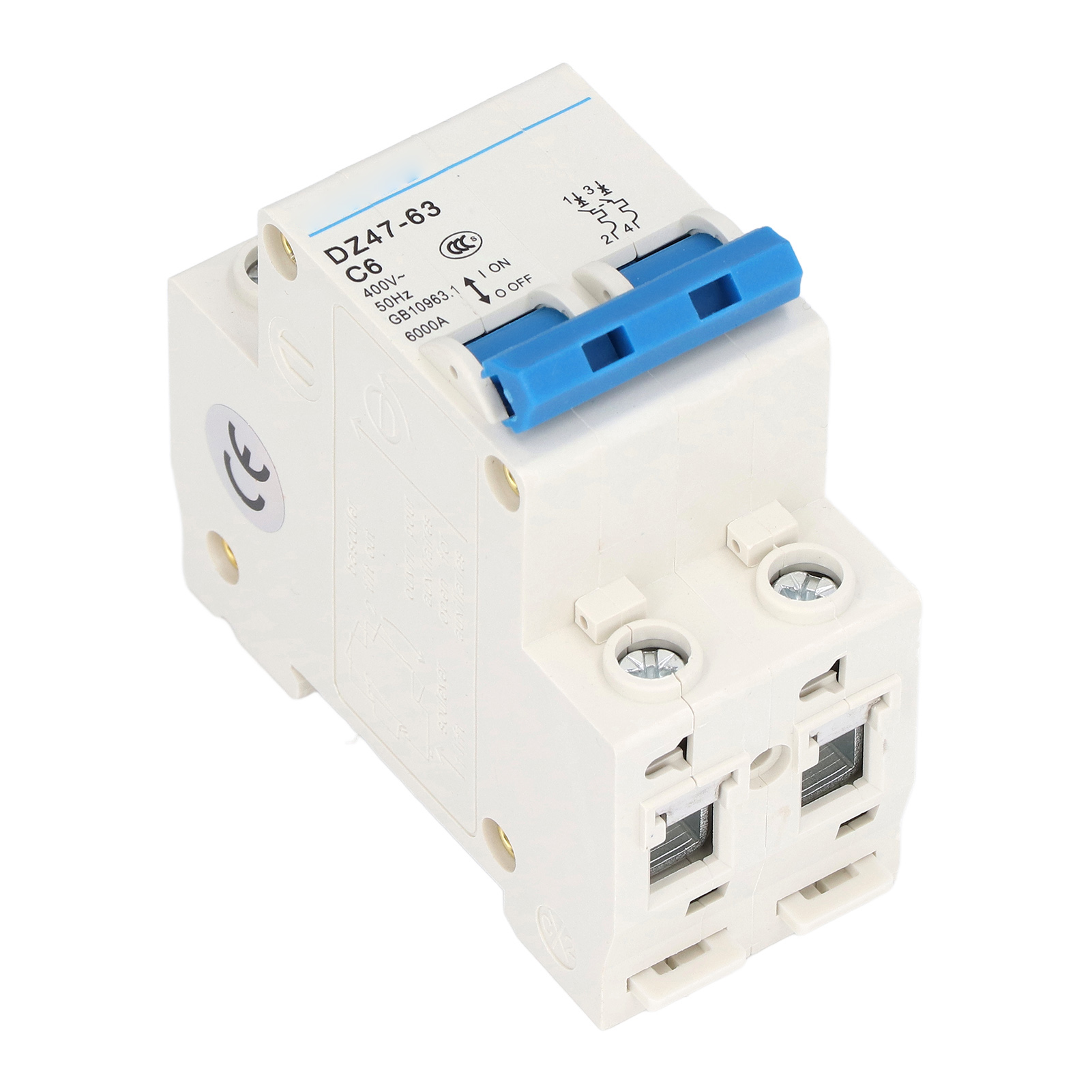 Mini 2p Mcb-leistungsschalter Für Din-schienenmontage, Abschaltvermögen Von 6000 A, 400 V, 6 A, Für Haushalt Und Büro.