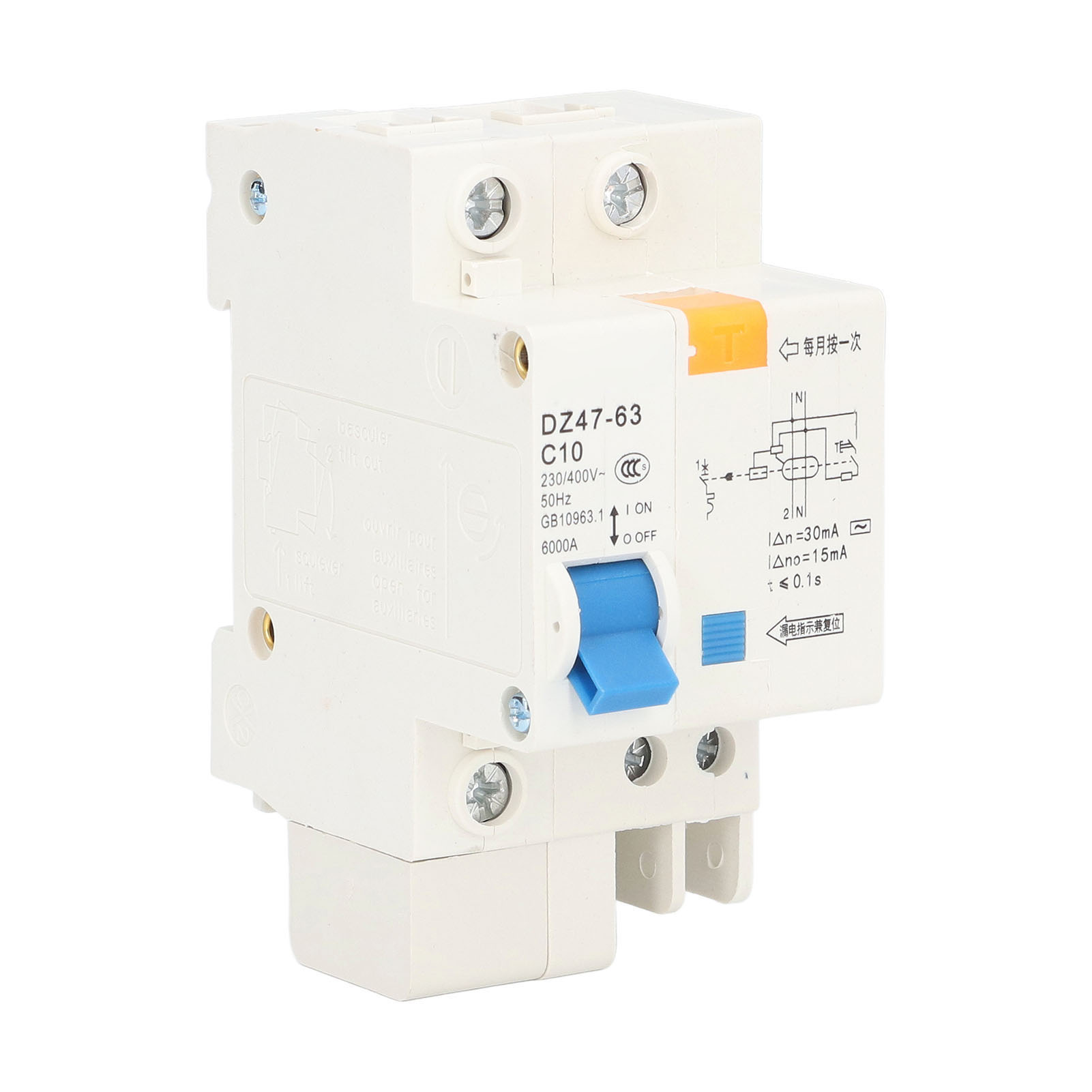 Mini-einphasen-leistungsschalter 1p+n 10a 230v 400v 30ma 6000a Für Den Hausgebrauch