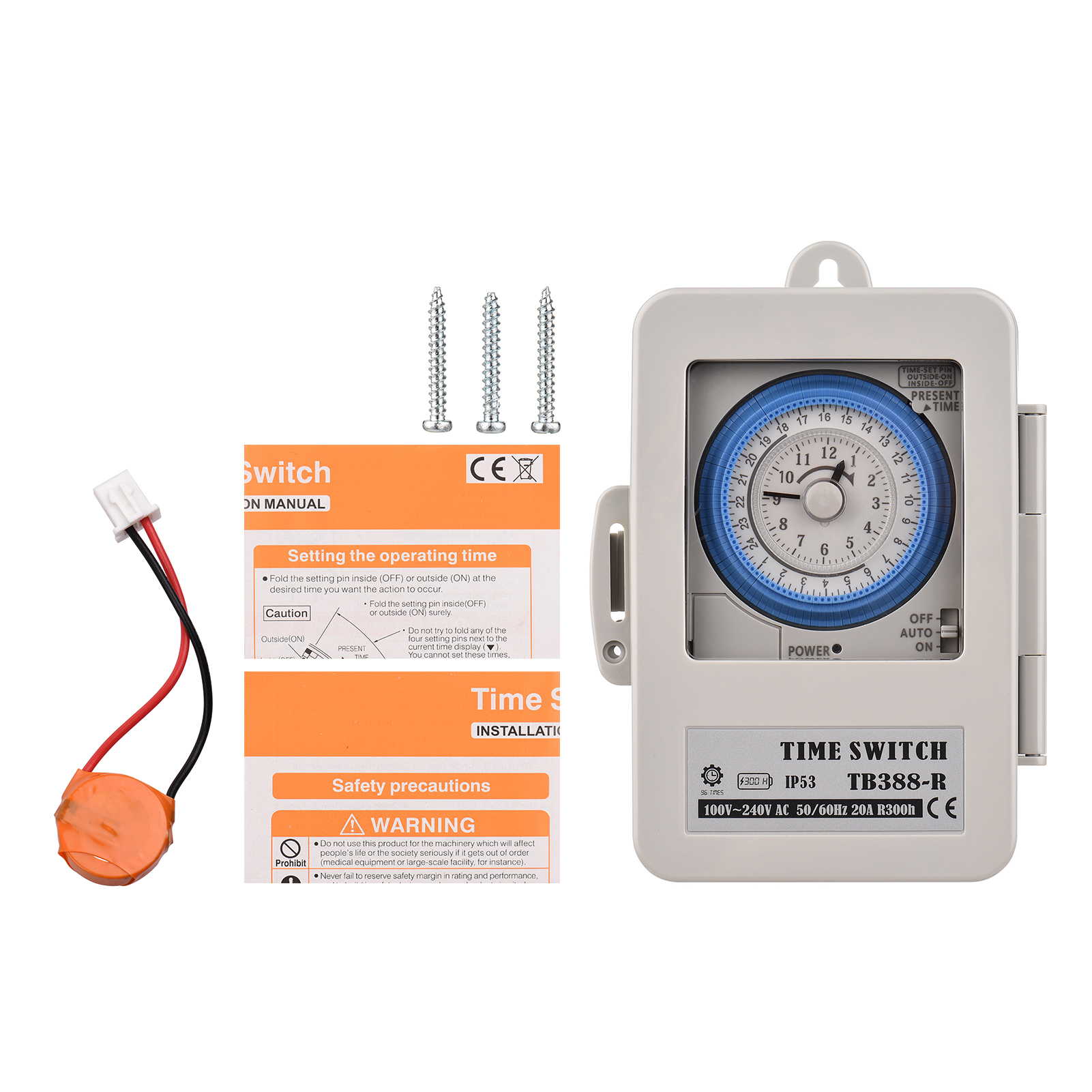 Mechanischer 24-stunden-timer, Schutzart Ip53. Programmierbares Elektrisches Timergehäuse. 100–240 V Wechselstrom. 15-minuten-intervall. 96 Ein-/ausschaltzyklen. Inklusive Befestigungsloch. Staub- Und
