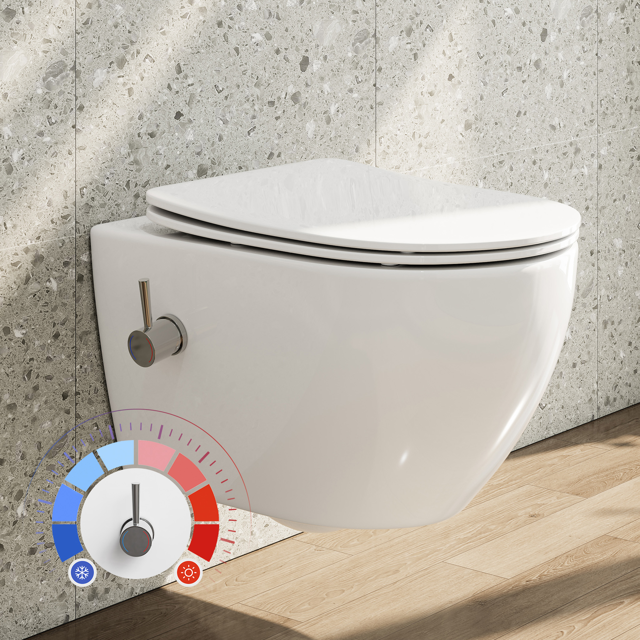Horow Dusch-wc Mit Bidetfunktion – Hänge-wc Mit Kalt- Und Warmwasser, Taharet Wc, Nano-beschichtung, Hygienisch Und Damenfreundlich, 53 Cm
