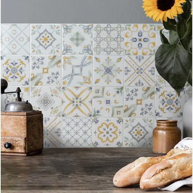 Smart Tiles 4 crédences adhésives - Vintage Velletri Multicolore - Effet carreaux de ciment - 22.86 cm x 22.86 cm