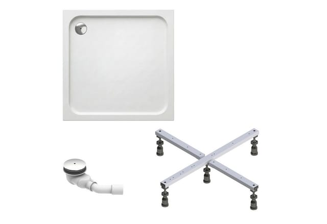 Duschwanne Adria 80x80 cm - Komplett Set mit Fußgestell und Ablaufgarnitur - Hochwertiges Sanitäracryl in Weiß glänzend - Schulte