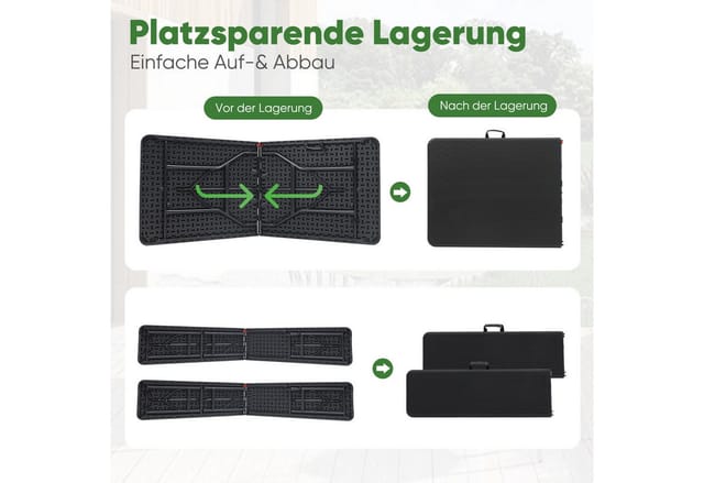 Bierzeltgarnitur Klappbar, Kunststoff Biertischgarnitur 180cm, 3-teilig Set Tisch + 2 x Bierbank mit Tragegriffe, Gartenmöbel Set für drinnen