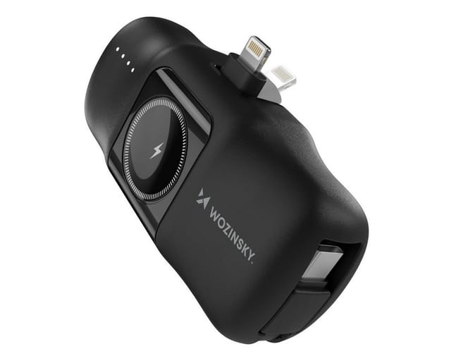 Mini-Powerbank 5000 mAh 15 W mit iPhone Lightning und Apple Watch Ladegerät - Schwarz
