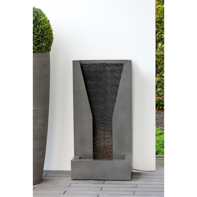 Brunnen, rechteckig, 'Cascata', Stahl, grau, ve 1, l. 25 cm, b. 46 cm, h. 92 cm Fassungsvermög - Gilde
