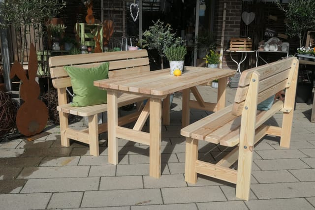 Iwerk - Massivholzgarnitur Kiefer natur 3-teilig Tisch und Bank Set